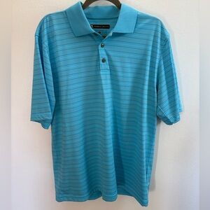 Pebble Beach Blue Stripe Performance Polo Shirt M